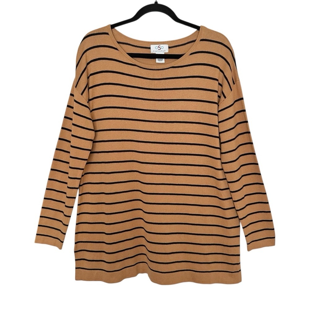 Oso Casuals Camel‎ & Black Striped Tunic Sweater Lightweight Size M Minimalist